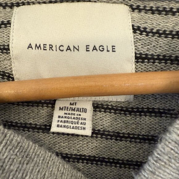 American Eagle Super Soft Henley Hooded Sweater Men’s Medium Tall Striped Preppy - Picture 3 of 8